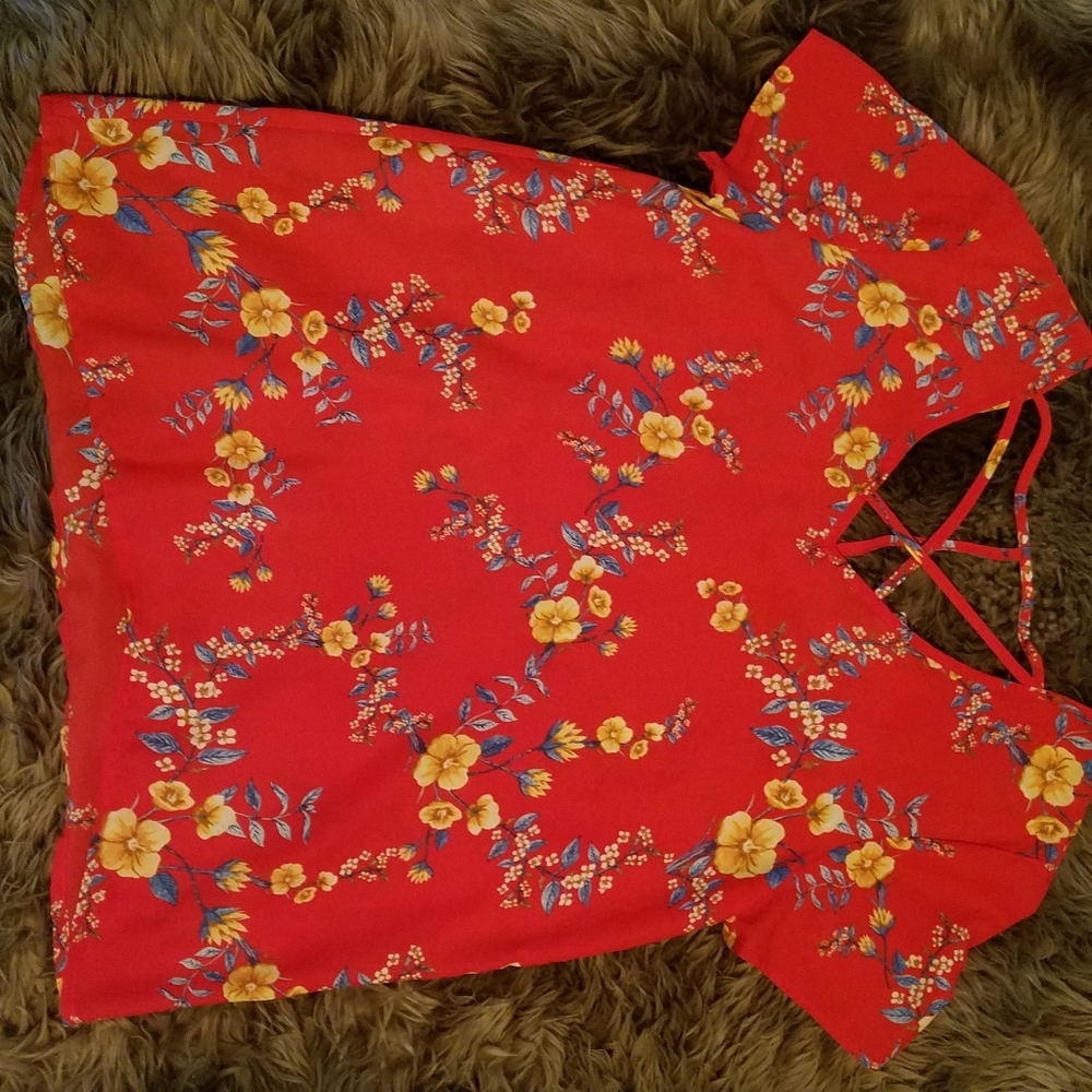 Red Floral Blouse